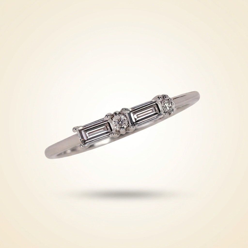 morse code baguette & round diamond band