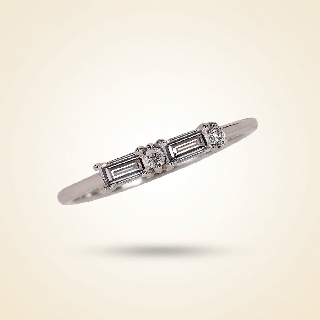 morse code baguette & round diamond band