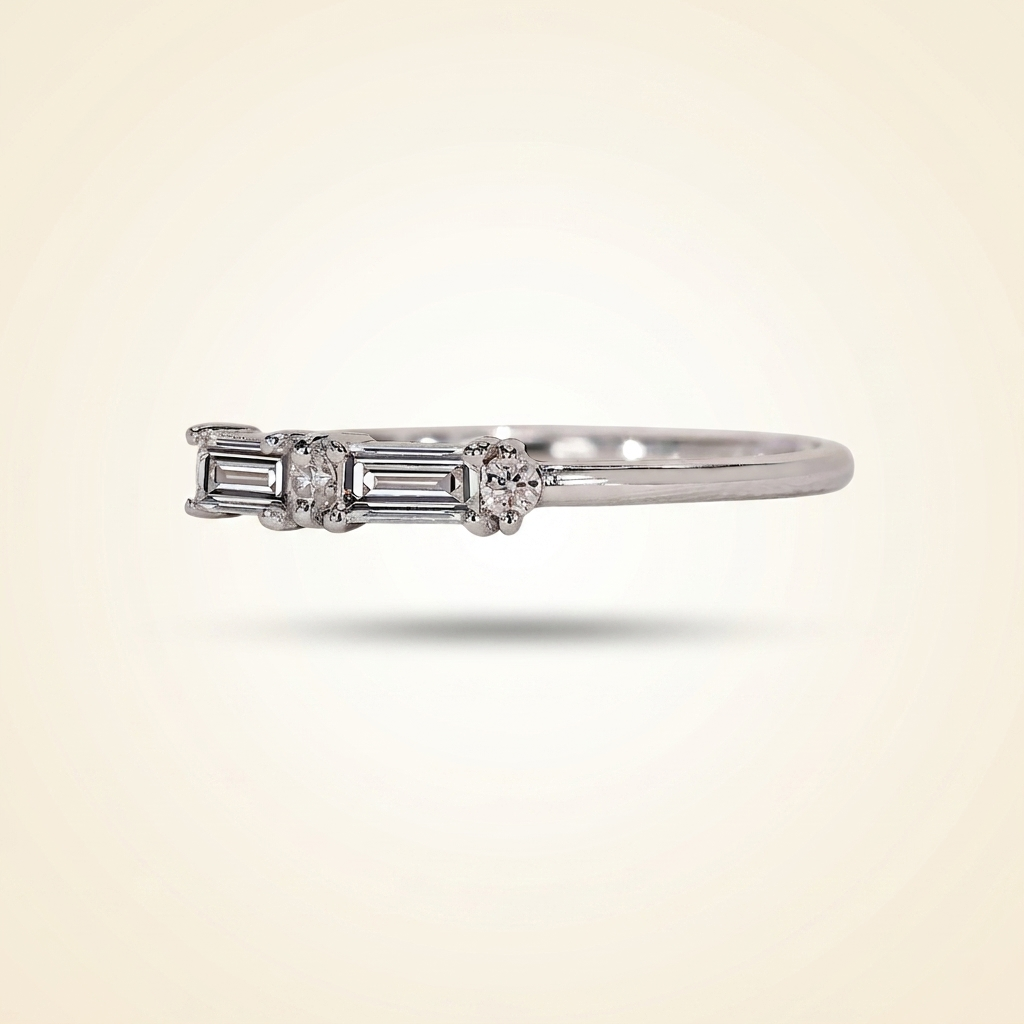 morse code baguette & round diamond band