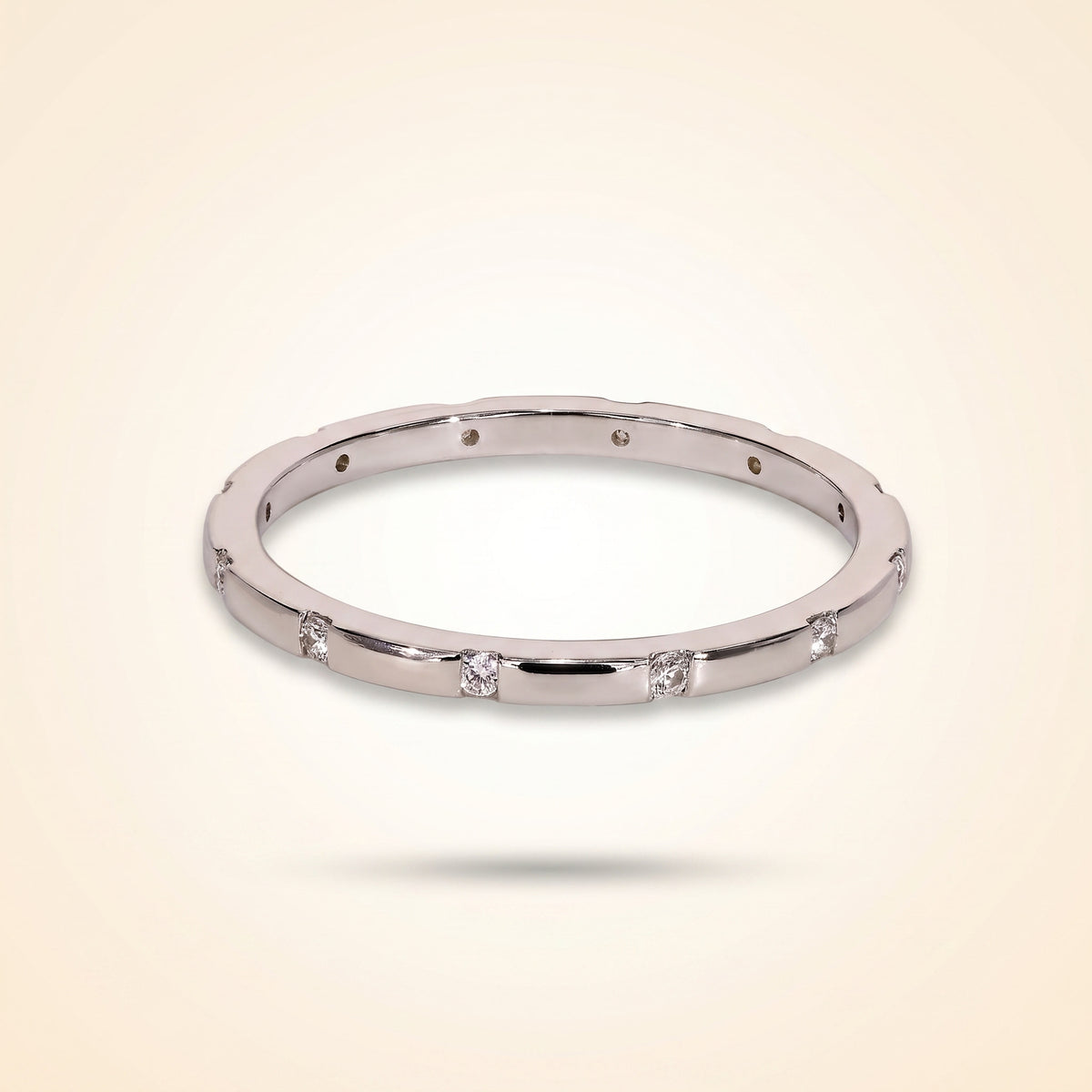 distant pavé round diamond wedding band
