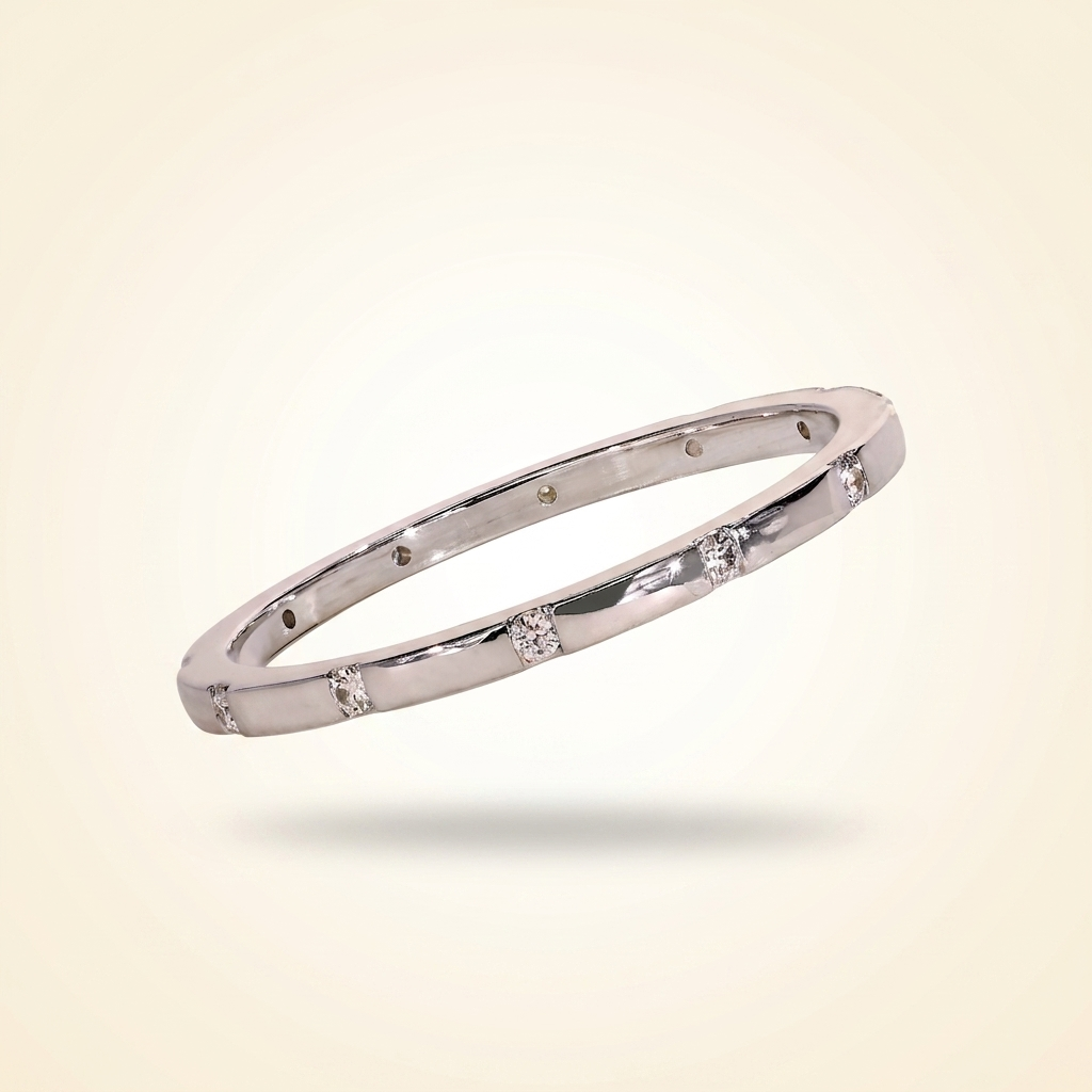 distant pavé round diamond wedding band