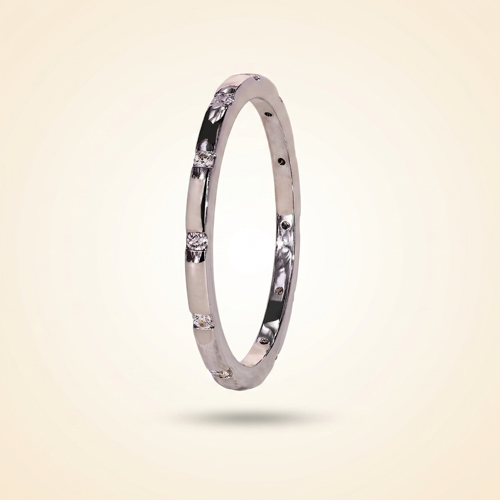 distant pavé round diamond wedding band