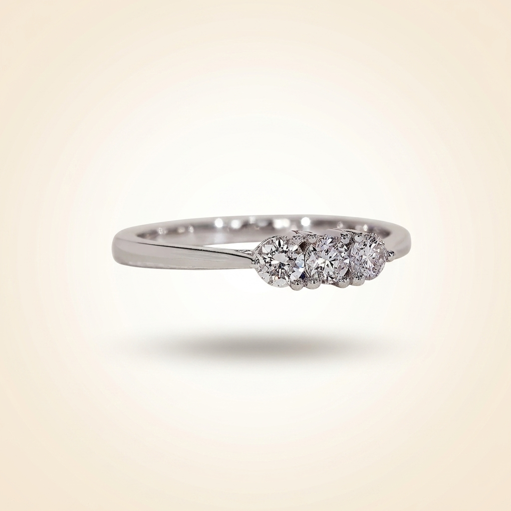 three-stone round diamond shared-prong band