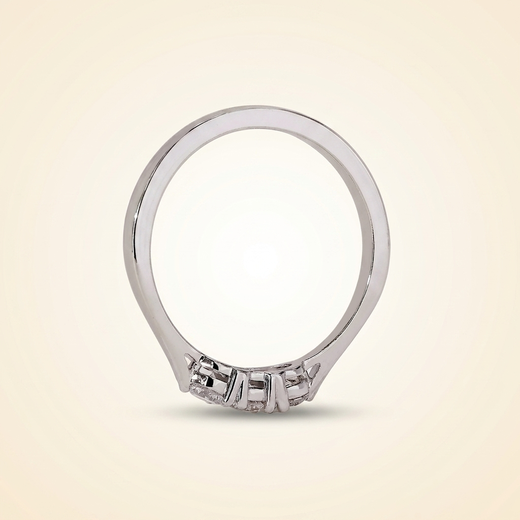 three-stone round diamond shared-prong band