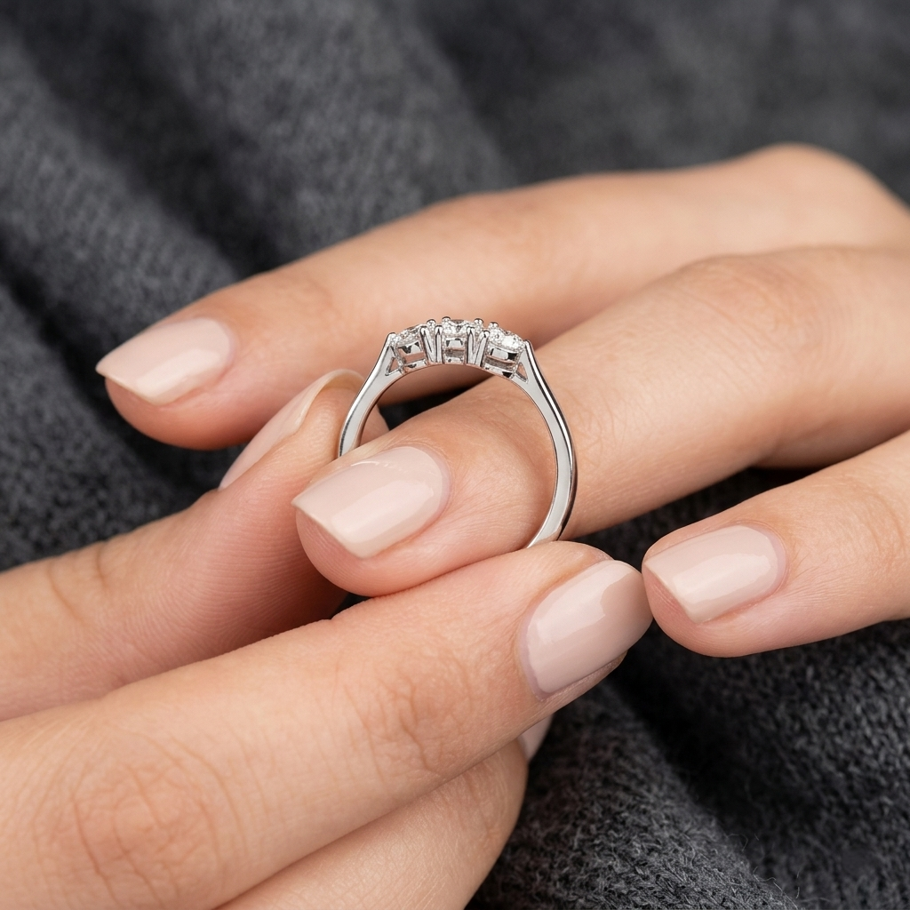 three-stone round diamond shared-prong band