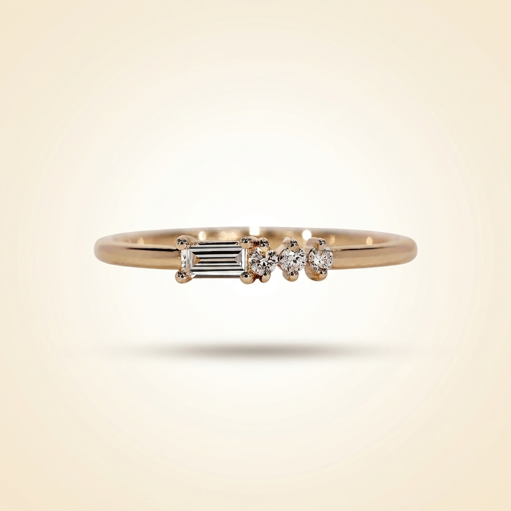 horizontal baguette and round diamond asymmetric cluster band
