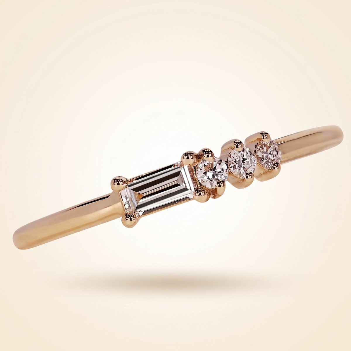 horizontal baguette and round diamond asymmetric cluster band