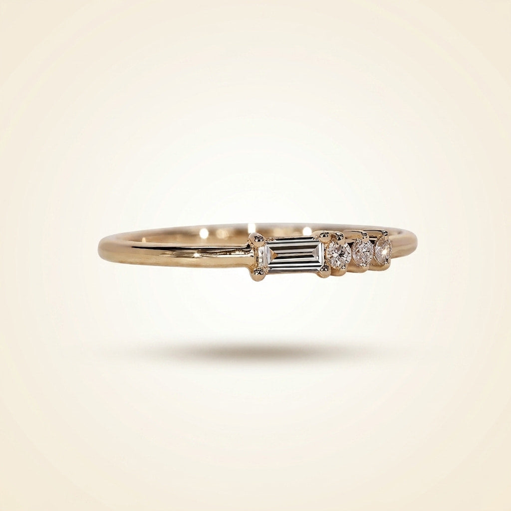 horizontal baguette and round diamond asymmetric cluster band