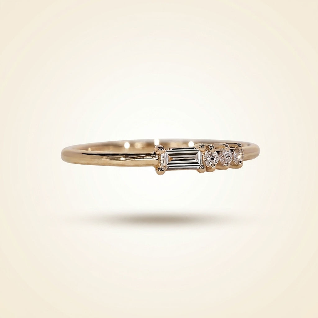 horizontal baguette and round diamond asymmetric cluster band