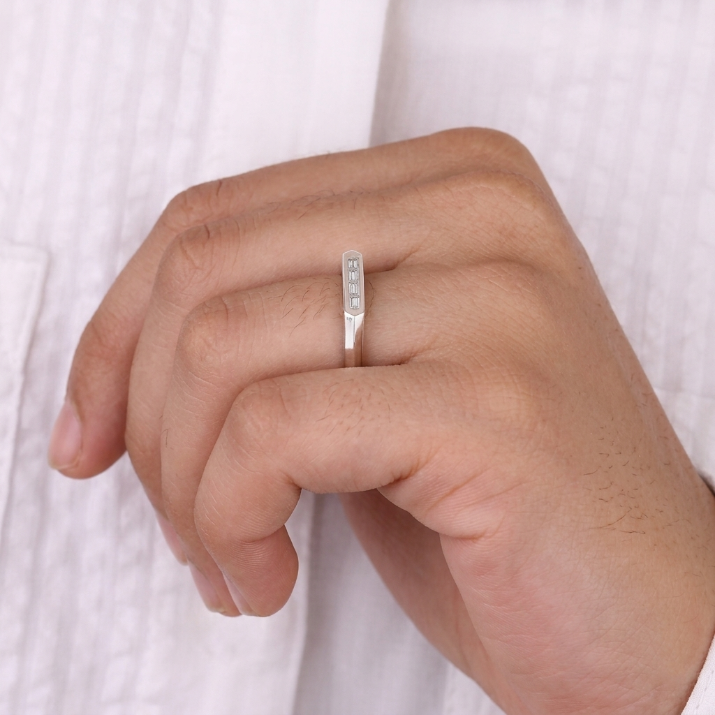 horizontal channel-set straight baguette diamond band