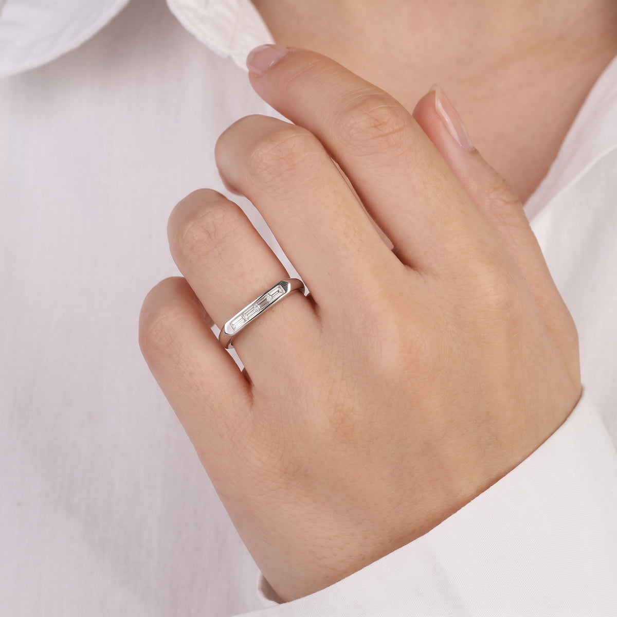horizontal channel-set straight baguette diamond band