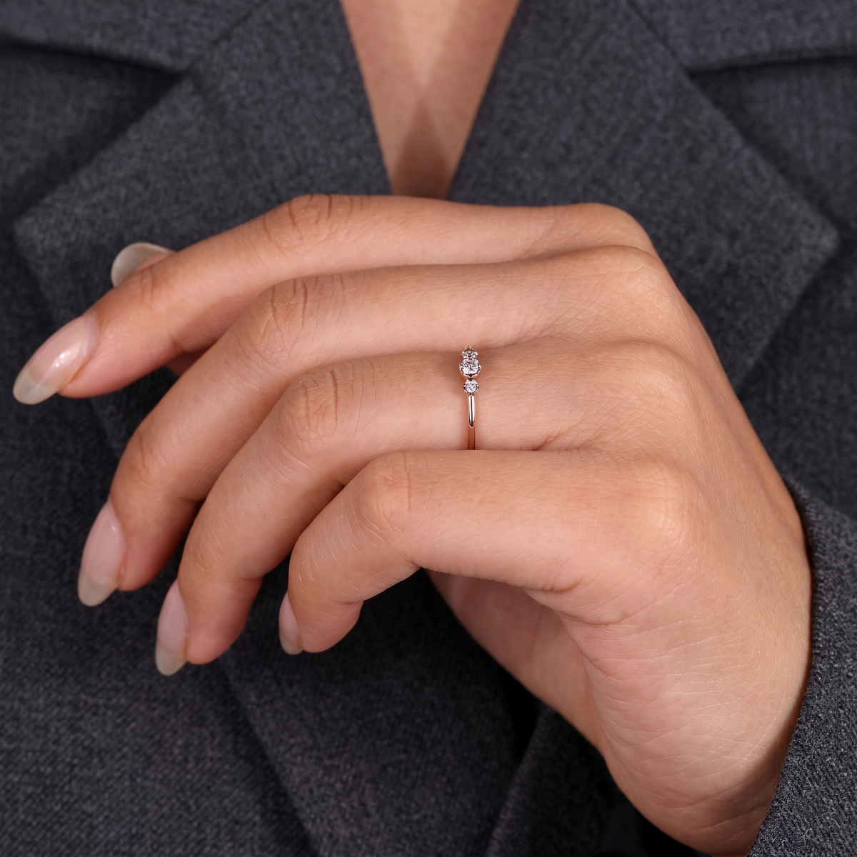 bezel-set three-stone diamond band
