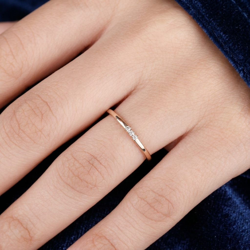 three-stone diamond stackable wedding band