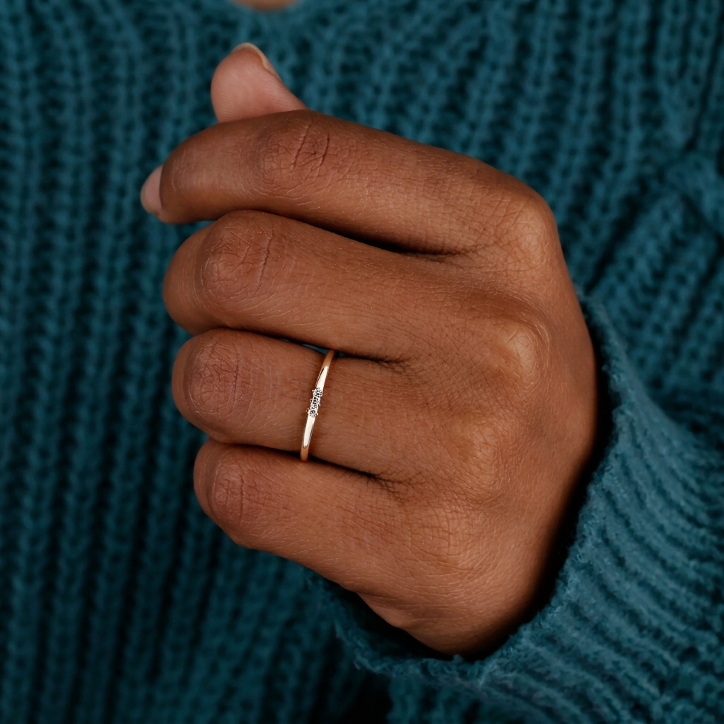three-stone diamond stackable wedding band