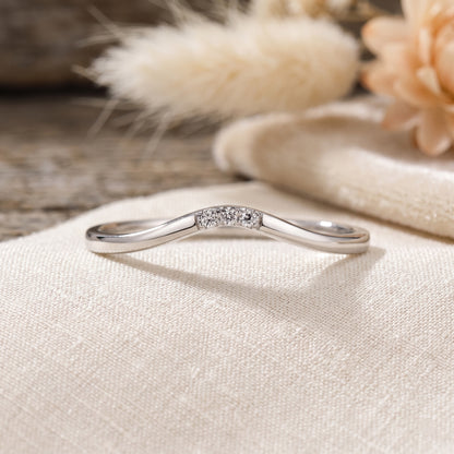 Curved Three-Stone Diamond Chevron Wedding Band in Gold