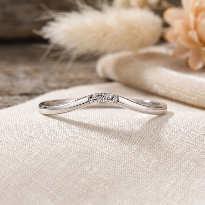Curved Three-Stone Diamond Chevron Wedding Band in Gold