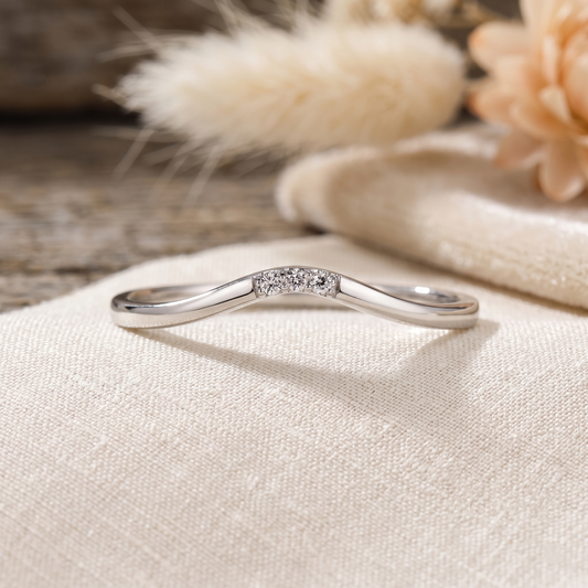 Curved Three-Stone Diamond Chevron Wedding Band in Gold