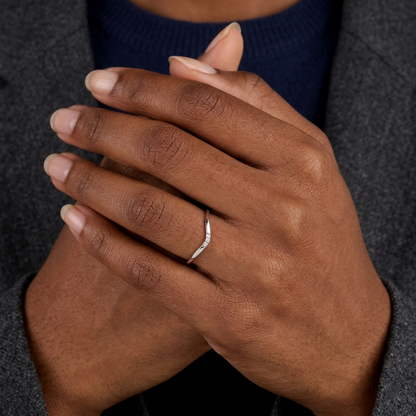 Curved Three-Stone Diamond Chevron Wedding Band in Gold