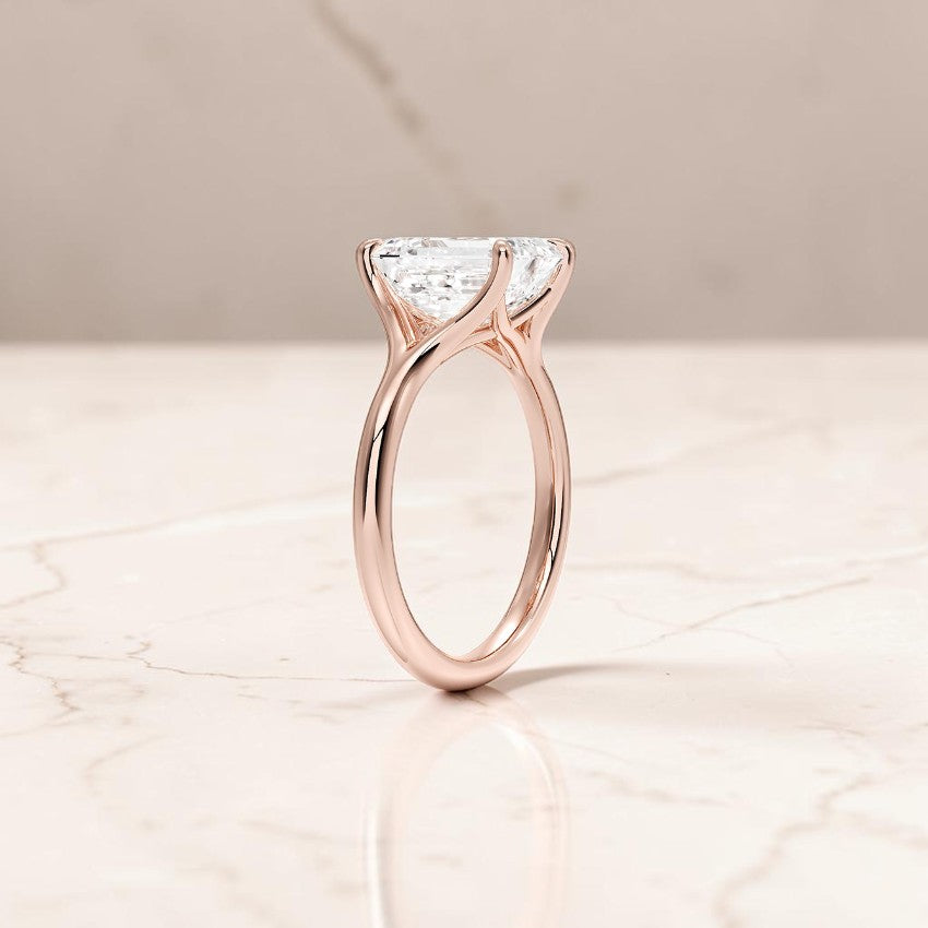 Emerald Cut Lab Grown Diamond Cathedral Solitaire Engagement Ring