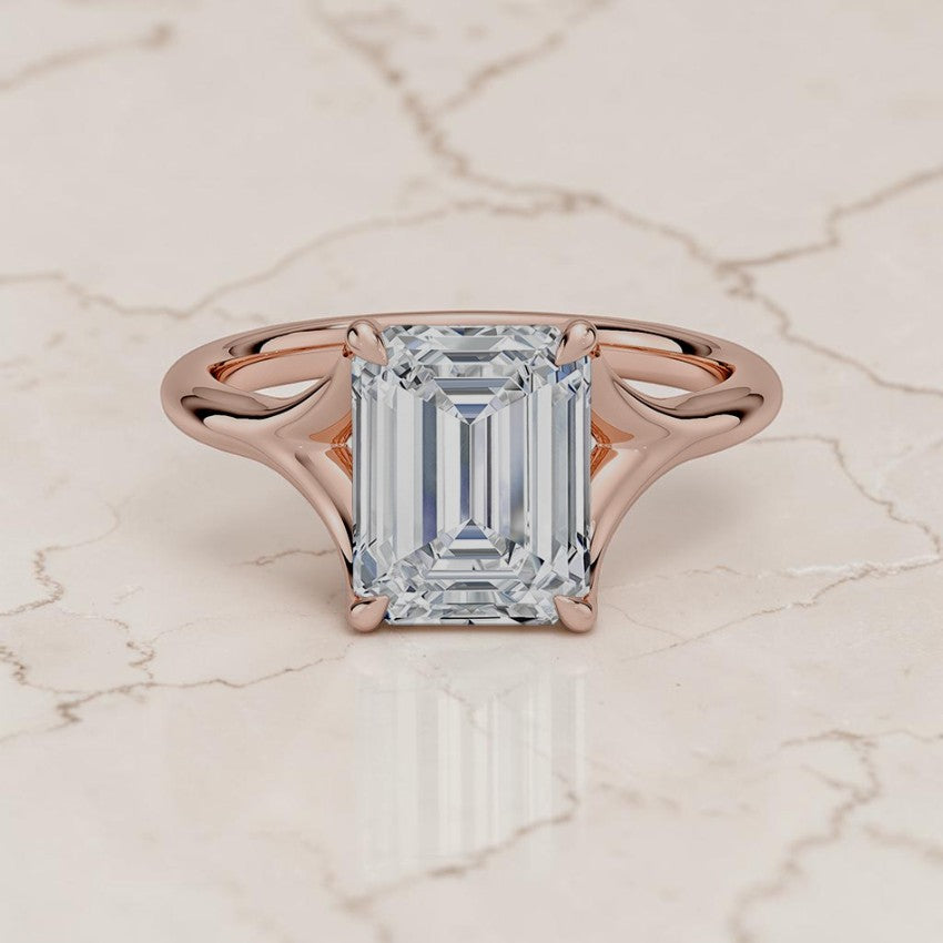 Emerald Cut Lab Grown Diamond Cathedral Solitaire Engagement Ring