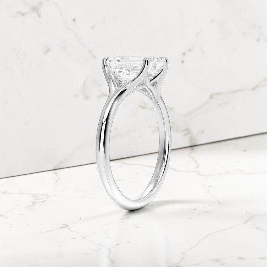 Emerald Cut Lab Grown Diamond Cathedral Solitaire Engagement Ring
