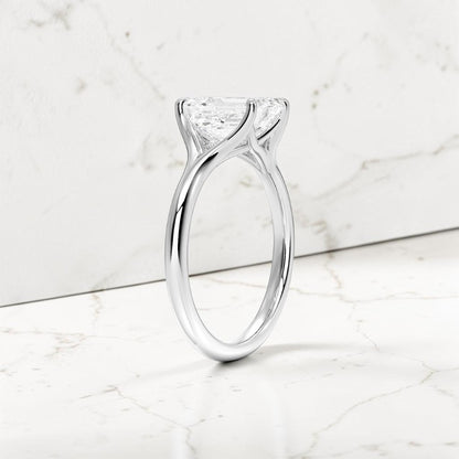 14K Gold Emerald Cut Lab Grown Diamond Cathedral Solitaire Engagement Ring