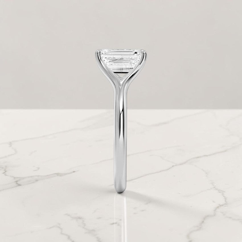 Emerald Cut Lab Grown Diamond Cathedral Solitaire Engagement Ring