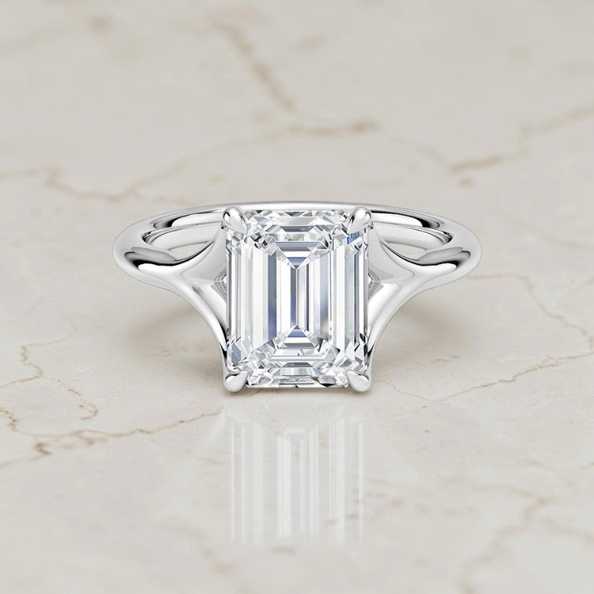 Emerald Cut Lab Grown Diamond Cathedral Solitaire Engagement Ring