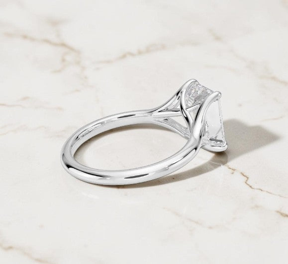 Emerald Cut Lab Grown Diamond Cathedral Solitaire Engagement Ring