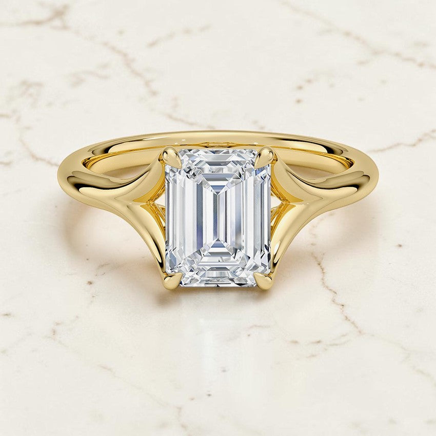 Emerald Cut Lab Grown Diamond Cathedral Solitaire Engagement Ring