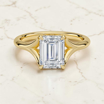 14K Gold Emerald Cut Lab Grown Diamond Cathedral Solitaire Engagement Ring