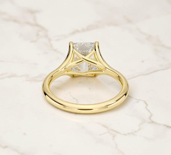 Emerald Cut Lab Grown Diamond Cathedral Solitaire Engagement Ring