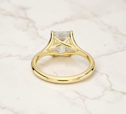 14K Gold Emerald Cut Lab Grown Diamond Cathedral Solitaire Engagement Ring