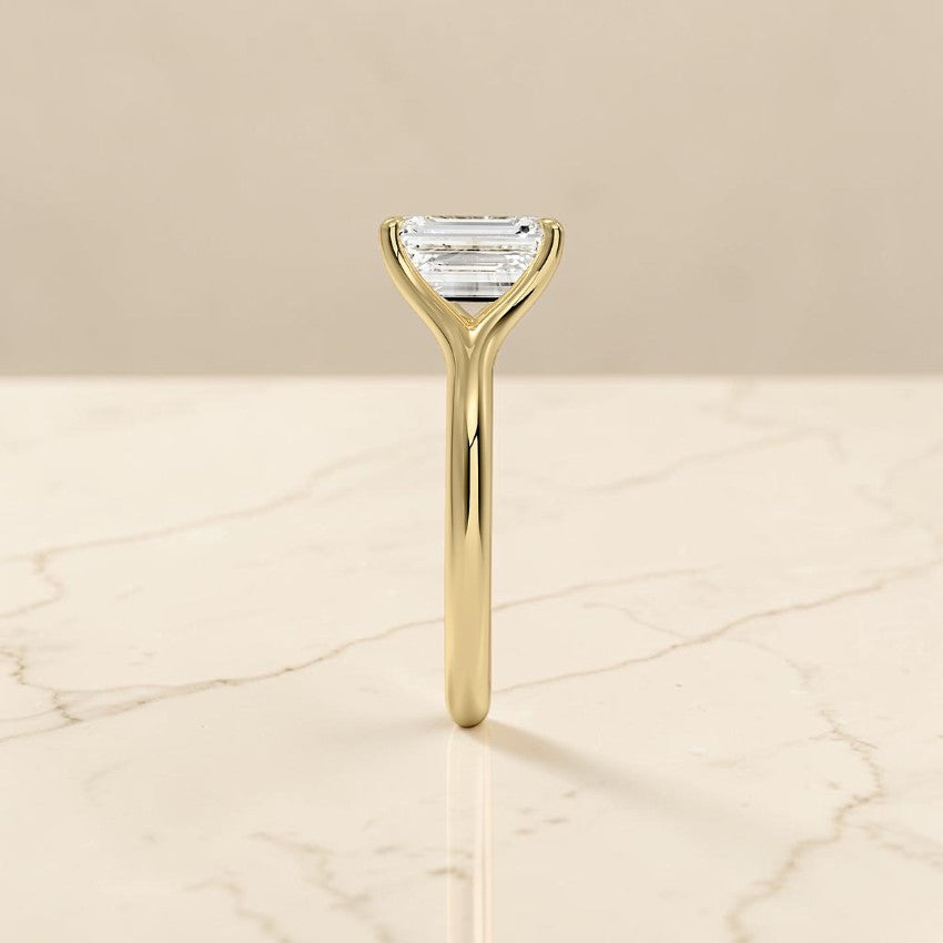Emerald Cut Lab Grown Diamond Cathedral Solitaire Engagement Ring
