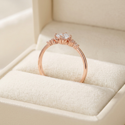 Kite Cut Princess Engagement Ring with Snowflake Cluster Side Accents