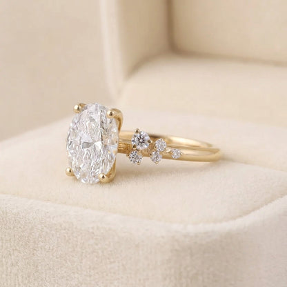 Oval Cut Diamond Engagement Ring with Asymmetric Scatter Side Accents
