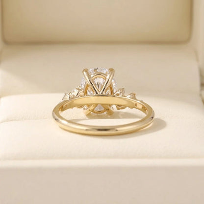 Oval Cut Diamond Engagement Ring with Asymmetric Scatter Side Accents