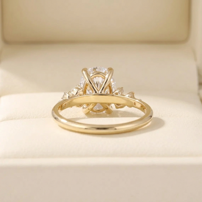 Oval Cut Diamond Engagement Ring with Asymmetric Scatter Side Accents