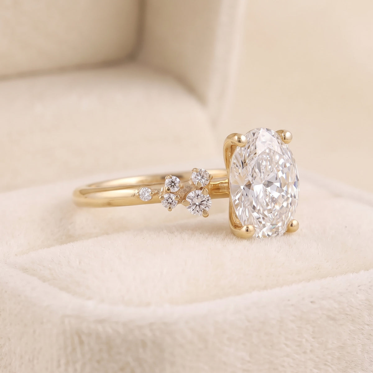oval cut diamond engagement ring with asymmetric scatter side accents