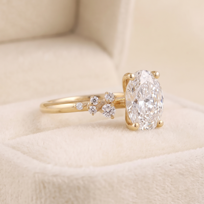 Oval Cut Diamond Engagement Ring with Asymmetric Scatter Side Accents