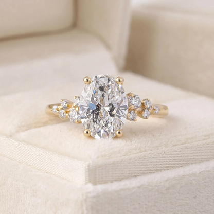 Oval Cut Diamond Engagement Ring with Asymmetric Scatter Side Accents