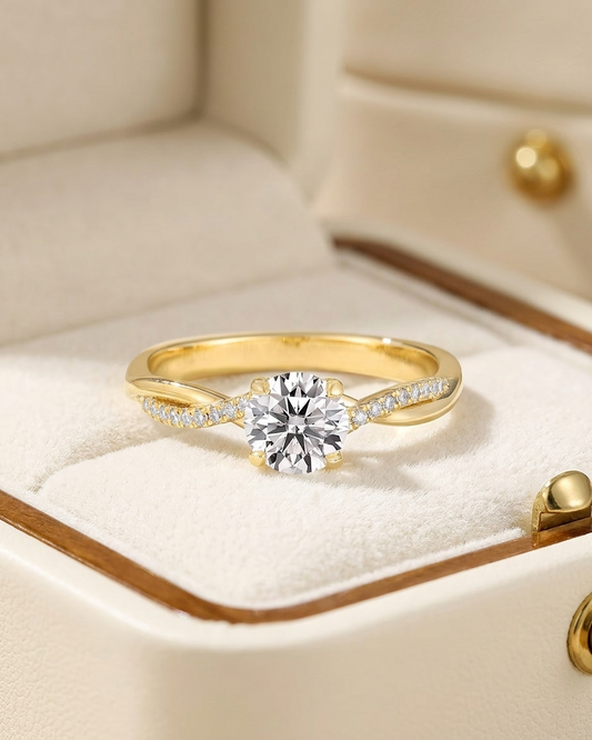 Round Cut Diamond Engagement Ring with Twisted Pave Band