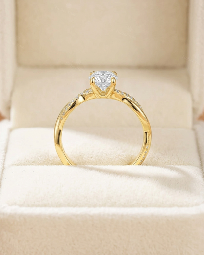 Round Cut Diamond Engagement Ring with Twisted Pave Band