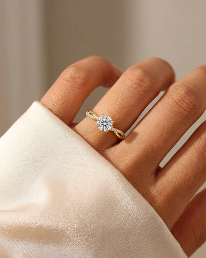 Round Cut Diamond Engagement Ring with Twisted Pave Band