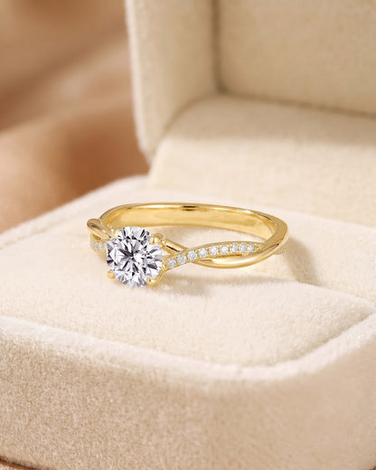 Round Cut Diamond Engagement Ring with Twisted Pave Band