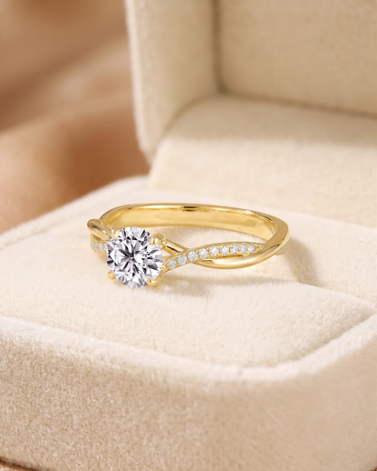 Round Cut Diamond Engagement Ring with Twisted Pave Band
