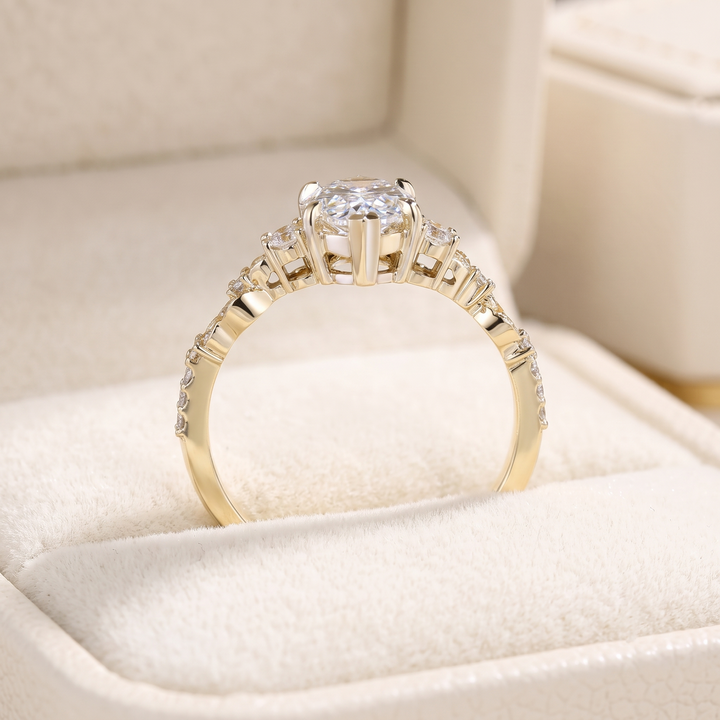 Marquise Cut Diamond Engagement Ring with Leaf Vine Band and Side Accents