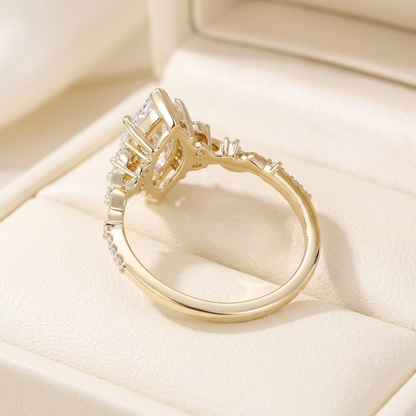 Marquise Cut Diamond Engagement Ring with Leaf Vine Band and Side Accents