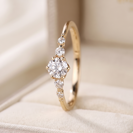 Round Cut Diamond Engagement Ring with Graduated Side Stones and Petal Gallery