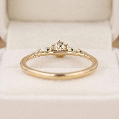 Round Cut Diamond Engagement Ring with Graduated Side Stones and Petal Gallery